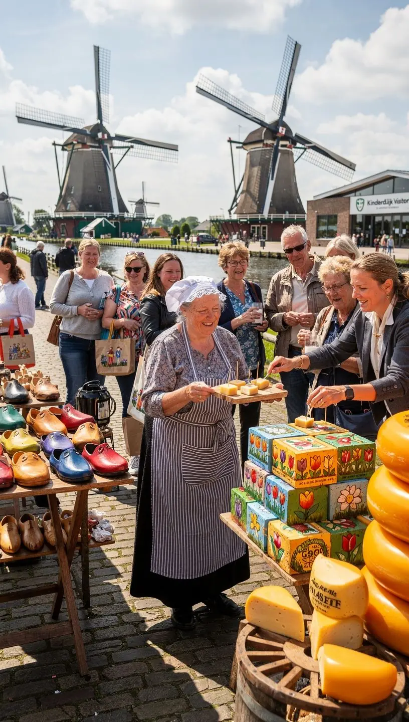 Rustige landschapsscène met molens en water, perfect voor een ontspannen fietstocht door de natuur.